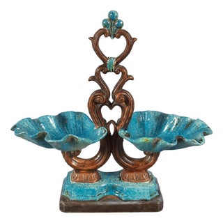 Vintage Majolica Terracotta Shell Centerpiece, 1960s For Sale