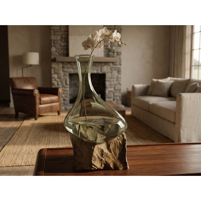 2020s Sculptural Glass Decanter Vase With Natural Gobi Desert Stone – One of a Kind Art Glass For Sale - Image 5 of 6