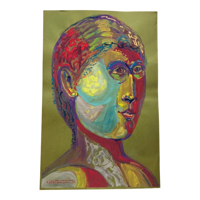 Contemporary Original E.J.Hartmann Abstract Portrait Painting Signed For Sale