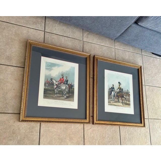 Green Pair Antique Military Hand-Colored Engravings, Framed For Sale - Image 8 of 18