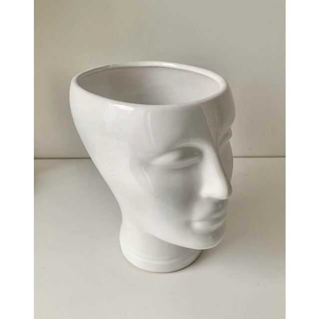 Contemporary Vintage Blanc De Chine Man's Face Head White Modern Contemporary Ceramic Planter For Sale - Image 3 of 6