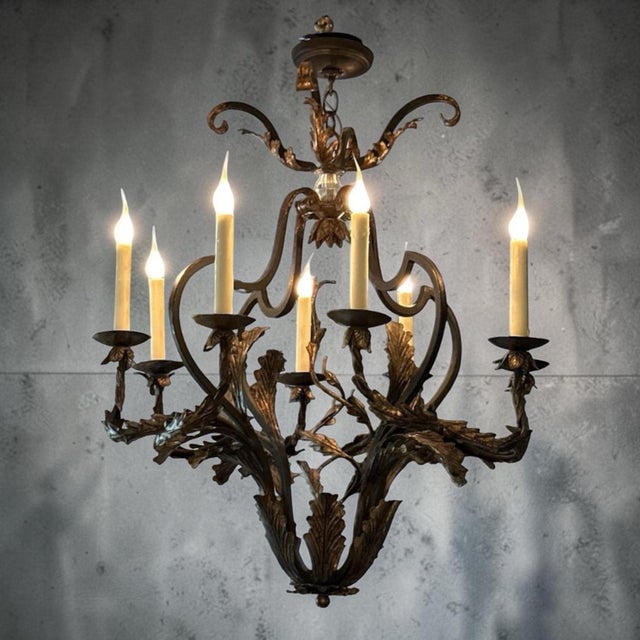 Dennis & Leen Dennis & Leen Biarritz Gilt Iron Chandelier For Sale - Image 4 of 8
