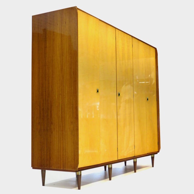 Metal Vintage Mid-Century Modern 5-Door Wardrobe in Flame Maple & Teak, 1960s For Sale - Image 7 of 12