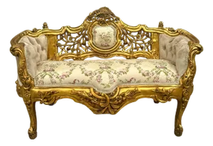 1990s French Style Settee/Sofa Gold Leaf Details Damask Fabric