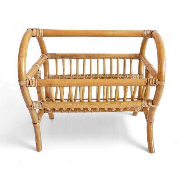 Mid-Century Modern French Riviera Magazine Rack in Bamboo Rattan, 1960s For Sale - Image 3 of 11