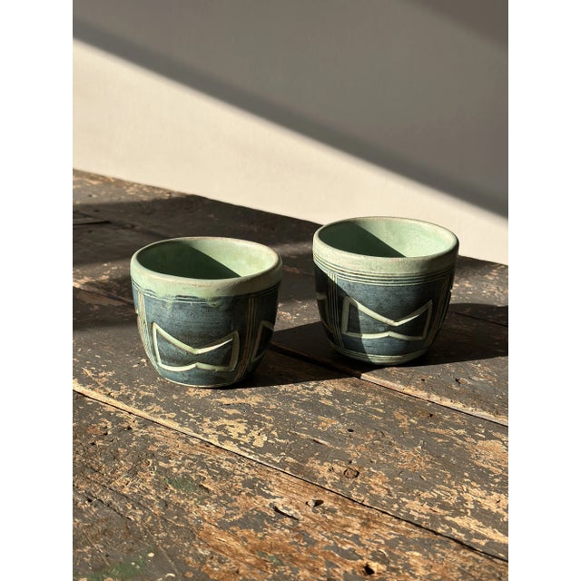Vintage Puerto Rican Pottery Incised Glazed Vessels by Hal Lasky, a Pair, Circa 1963 For Sale - Image 4 of 17