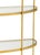 Iron etagere with antique gold leaf finish, clear glass shelves 82.5h x 49w x 21.5d