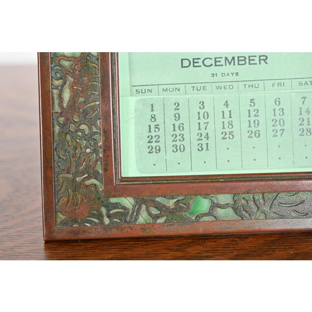 Tiffany Studios New York Grapevine Bronze and Slag Glass Desk Calendar Frame or Picture Frame For Sale In South Bend - Image 6 of 12