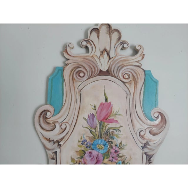 Vintage Hand Painted Italian Style Wooden Wall Sconce With Metal 4 Branch Candleholder For Sale - Image 4 of 15