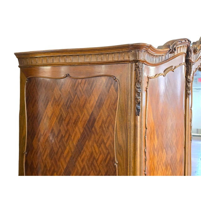 Early 1900s Triple Width Walnut Louis XV French Style Armoire. For Sale - Image 16 of 18