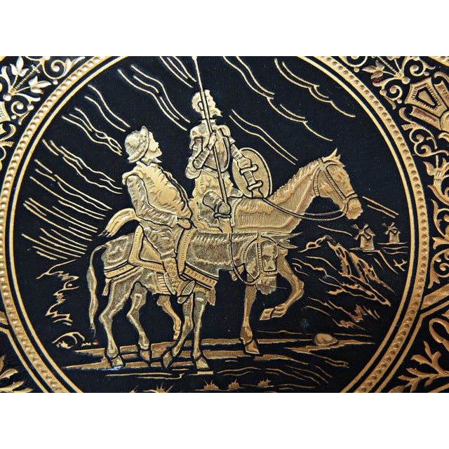 Gold Vintage Toledo Damascene Plate 24k Gold Inlaid Steel Spain 7" European Decor For Sale - Image 8 of 9