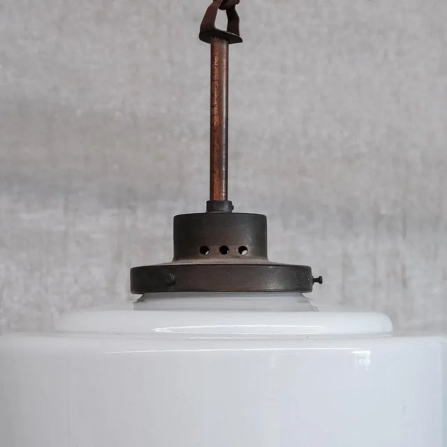 Mid-Century French Brass and Opaline Pendant Light For Sale - Image 4 of 5