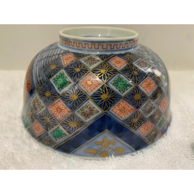 Wood Japanese Antique Meiji Fuki Choshun Hand Painted Porcelain Rice Bowl With Cover and Wood Carved Stand For Sale - Image 7 of 10