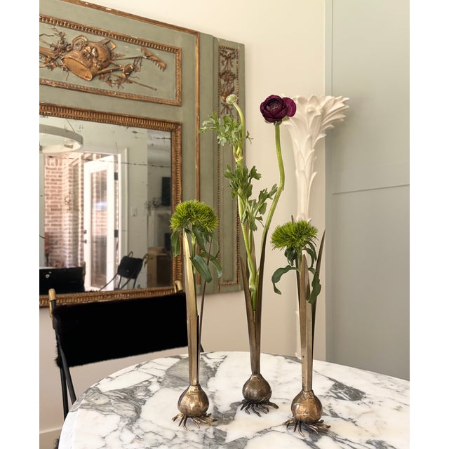 Vintage Italian Carnevale Brass Botanical Bulb Bud Vases - Set of 3 For Sale - Image 13 of 17