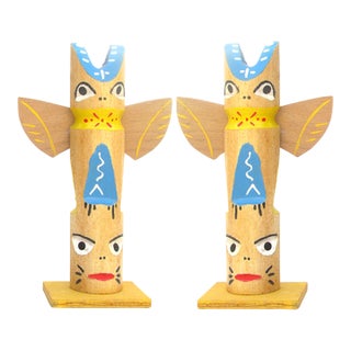 1960s Midcentury Souvenir Totem Poles Sculptures, Pair For Sale