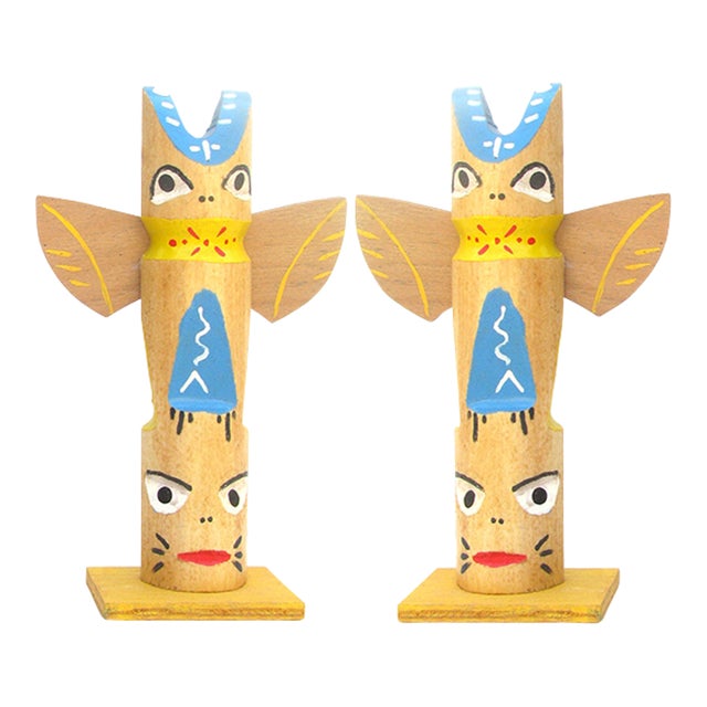 1960s Midcentury Souvenir Totem Poles Sculptures, Pair For Sale