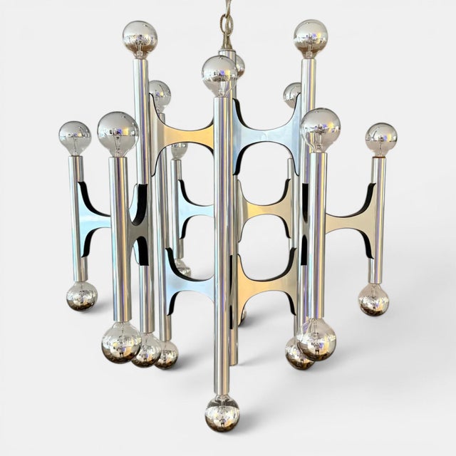 Mid-Century Modern 1970s Gaetano Sciolari Modernist Chrome Chandelier For Sale - Image 3 of 8