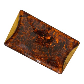 Lucite Tortoiseshell & Brass Rim Serving Tray by Guzzini, Italy 1970 For Sale