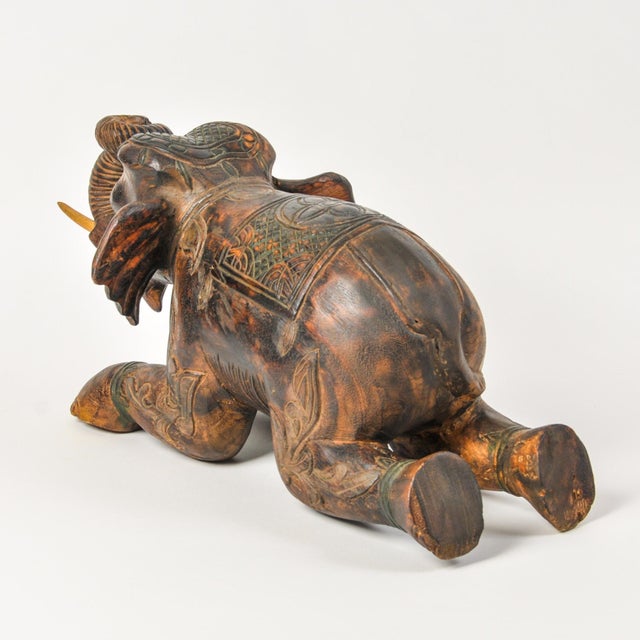 Vintage Thai Hand Carved Elephant Taper Candle Holder For Sale In Rochester - Image 6 of 13