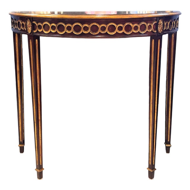 Maitland Smith Style Recency Demilune Console Table For Sale