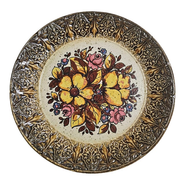 Vintage Marzi & Remy West German Pottery 8.75" Floral Wall Plate For Sale