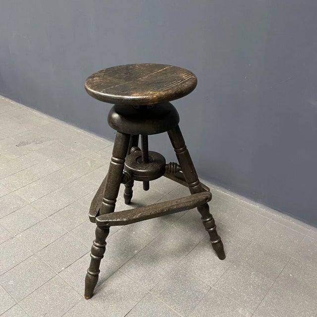 Antique Dark Work Stool with Spindle For Sale - Image 10 of 18
