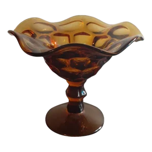 1950s Fenton Amber Thumbprint Ruffled Pedestal Compote