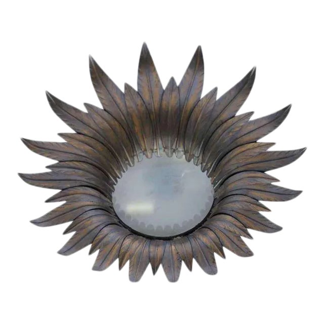 Spanish Silvered Sunburst Ceiling Fixture With Patinated Gold Highlights For Sale