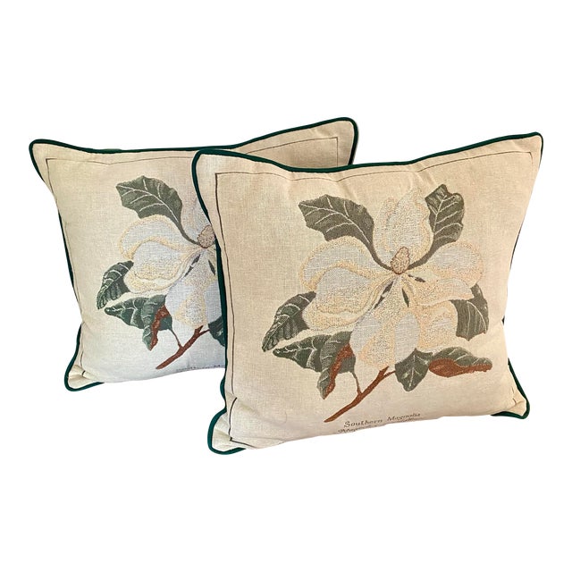 Vintage Riverdale Southern Magnolia Botanical Pillows, a Pair Made in Usa For Sale