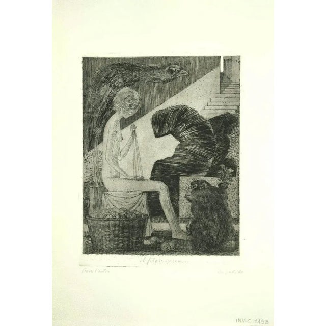 Il Filo Si Spezza is an original black and white etching realized by Leo Guida. Hand-signed and dated in pencil, on the...