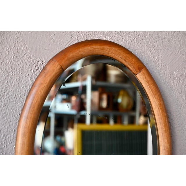 Vintage Oval Dressing Table Mirror in Beveled Oak and Chrome Finish, 1960s For Sale - Image 3 of 10