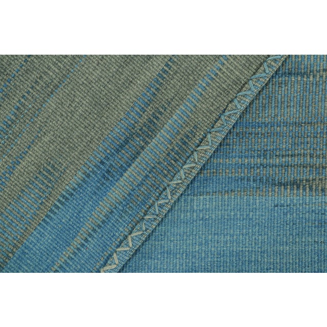 Rug & Kilim Rug & Kilim’s Contemporary Kilim in Blue and Green Stripes and Geometric Patterns For Sale - Image 4 of 7