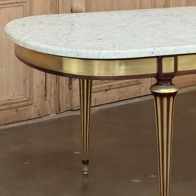 Wood Grand Antique French Louis XVI Mahogany Dining Table With Carrara Marble Top For Sale - Image 7 of 18