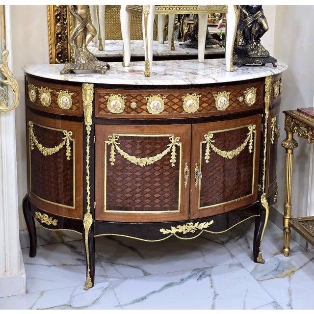 French French Louis XVI Demilune Sideboard – Marble Top, Gilded Details & Premium Hardwood For Sale - Image 3 of 3