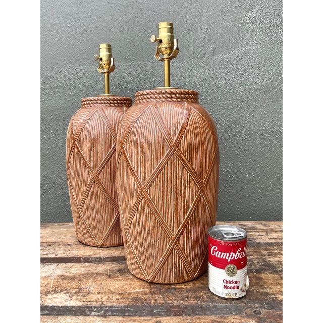 Vintage Textured Ceramic Lamps - A Pair For Sale - Image 9 of 12
