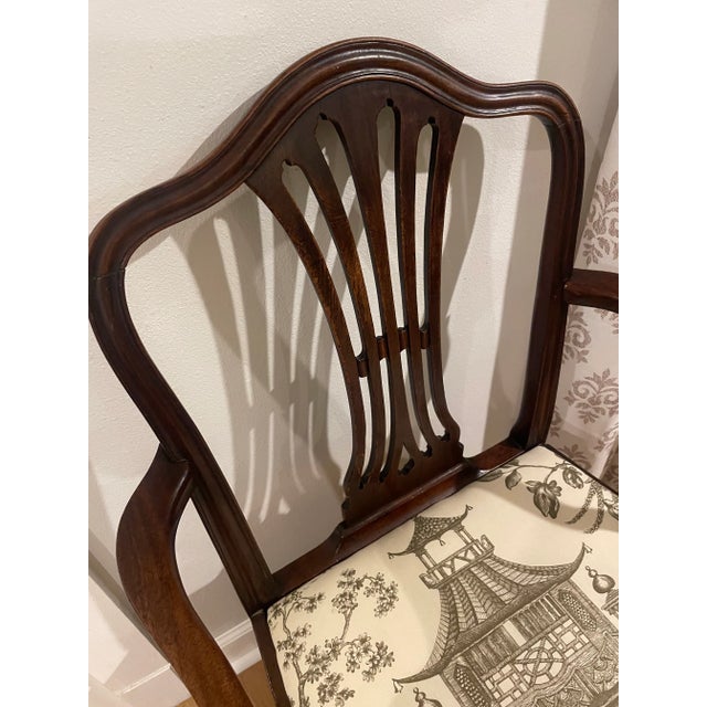 Brown 19th Century Mahogany Hepplewhite Carver Chair With Schumacher Fabric Seat For Sale - Image 8 of 13