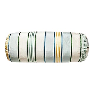The House of Scalamandré Charlotte Stripe Bolster, Celadon For Sale