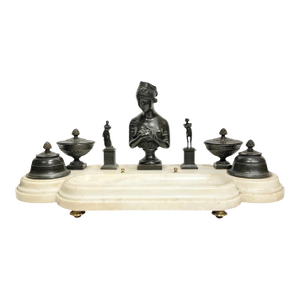19th Century Napoleonic French Empire Style Bronze and Marble Inkwell