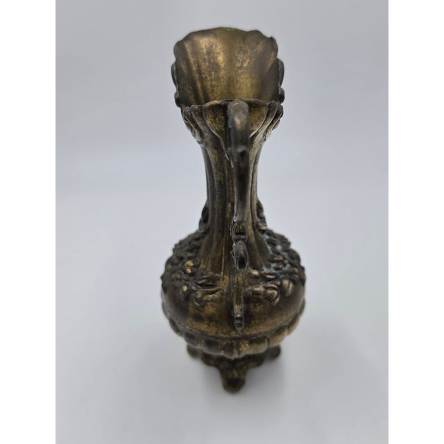 Rococo Style Italian Brass Floral Pitcher Vase For Sale - Image 4 of 8