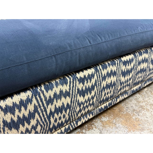 Blue Bernhardt Interiors Marcourt Custom Navy Ikat Fabric Banquette For Sale - Image 8 of 12
