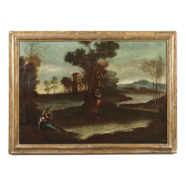 North Italian School Artist, Landscape with Figures, 1700s, Oil on Canvas, Framed For Sale