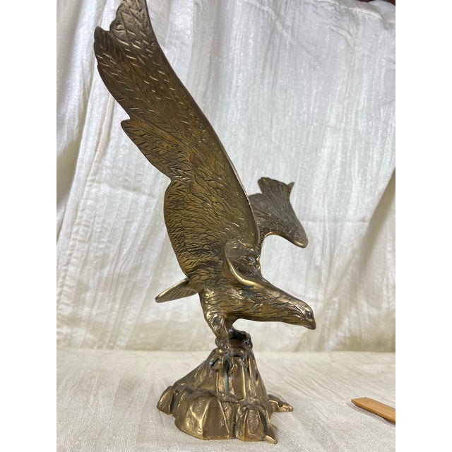 Vintage Solid Cast Brass Eagle Sculpture on Rocky Outcrop, 12” Tall For Sale - Image 9 of 11
