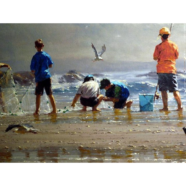 Robert Hagan "Team Attack"beach Kids Canvas Hand Signed Custom Framed For Sale - Image 4 of 6
