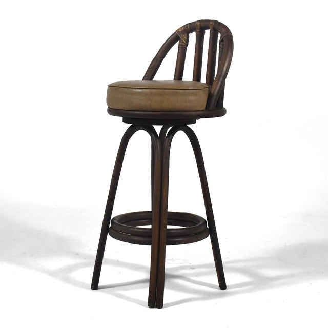 Wood Rattan Organic Modern Swivel Bar Stools (Set of 4) For Sale - Image 7 of 12