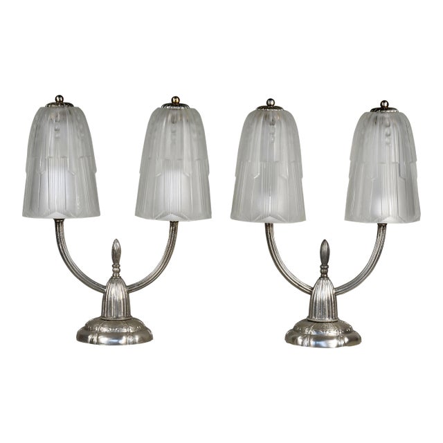 Georges Leleu - French Art Deco 1930s Twin Branch Table Lamp - A Pair For Sale