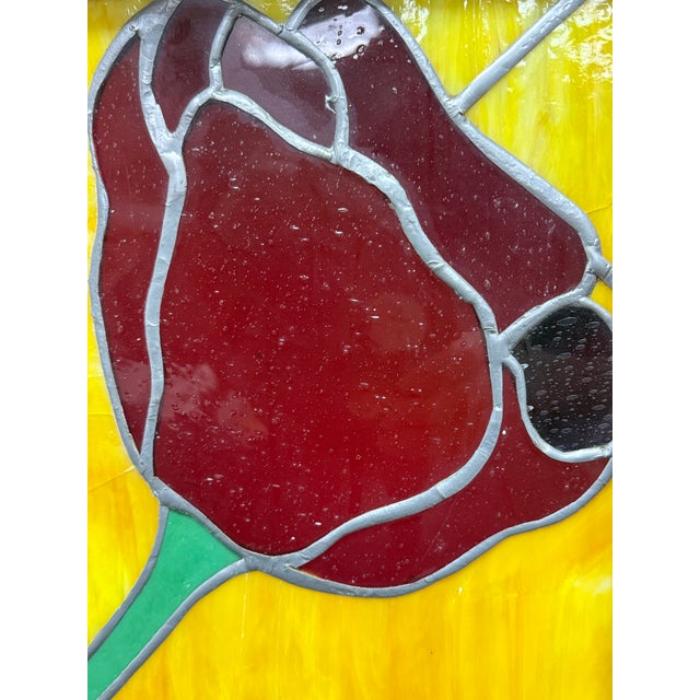 Glass Circa 1978 Gene LeLonde Floral Stained Glass Panel For Sale - Image 7 of 14