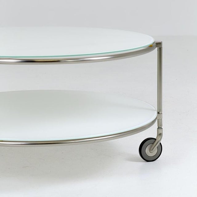 Contemporary Mid-Century Strind Coffee Table in White Glass and Nickel-Plated Steel by Ehlén Johansson for Ikea, Sweden, 1990s For Sale - Image 3 of 13