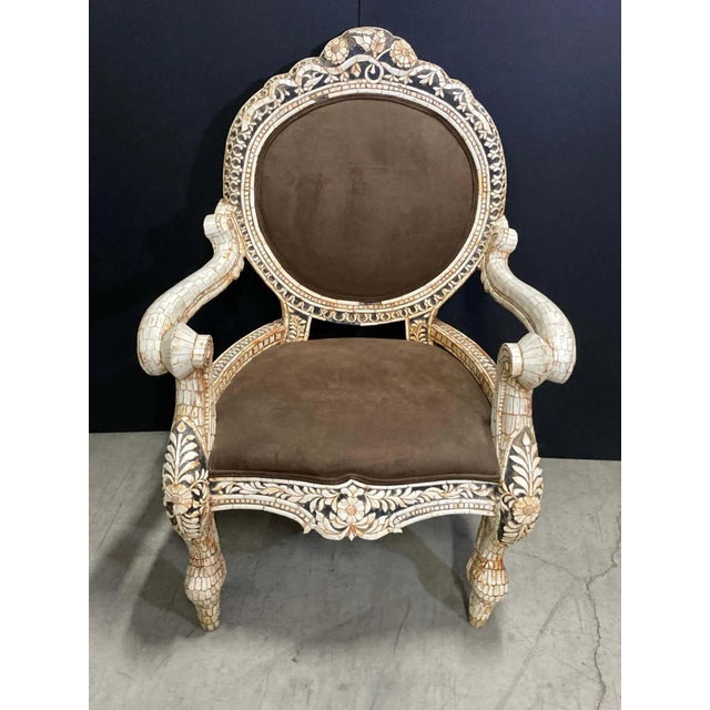 Anglo-Indian Bone-Inlaid Throne Armchair, India For Sale In Palm Springs - Image 6 of 15