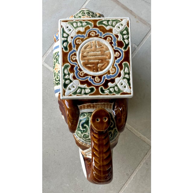 Burnt Umber Fabulous Late 20th-Century Earthenware Elephant Garden Stool / Plant Stand For Sale - Image 8 of 12