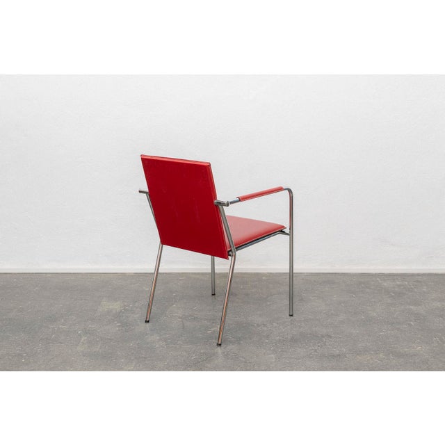 Red Leather Chair with Chrome Frame by Svoboda, in Good conditions. Designed 1970 to 1979 This piece has an attribution...